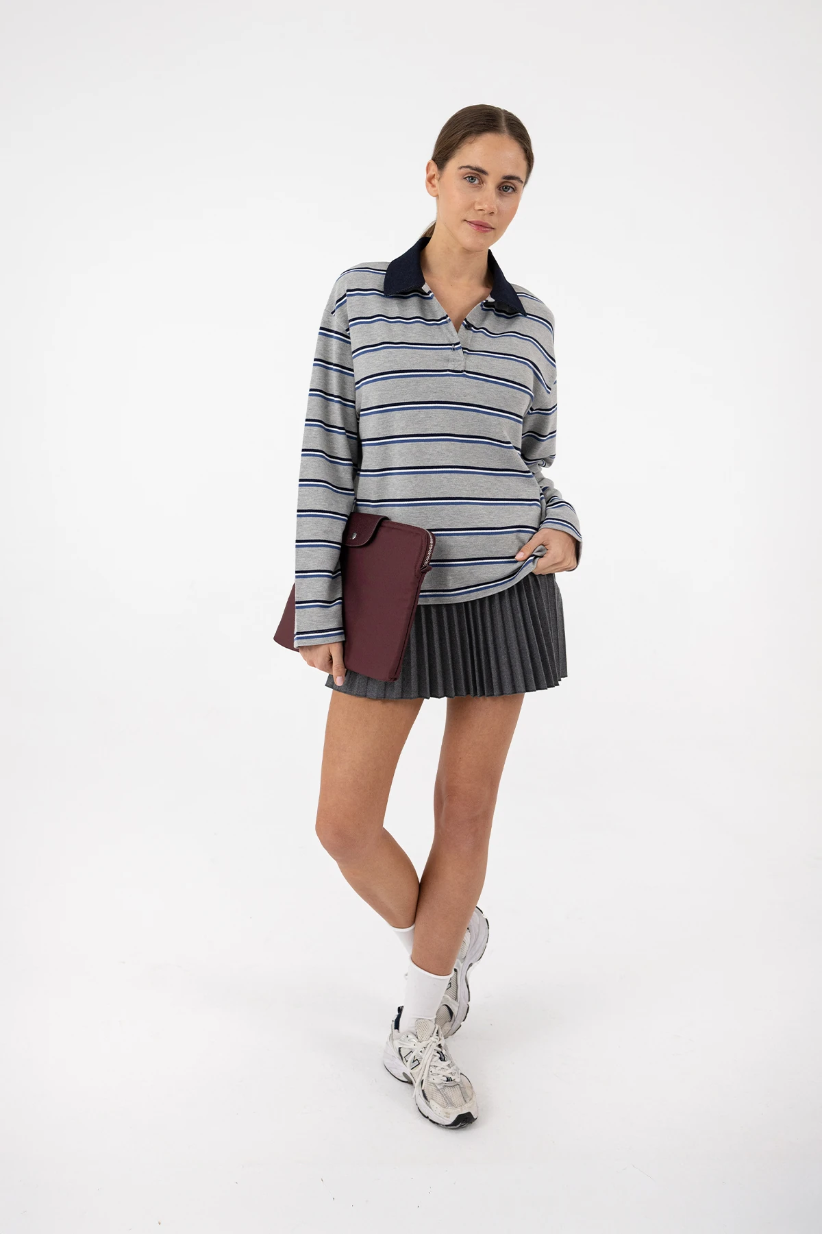 DENİM YAKA ÇİZGİLİ RUGBY POLO