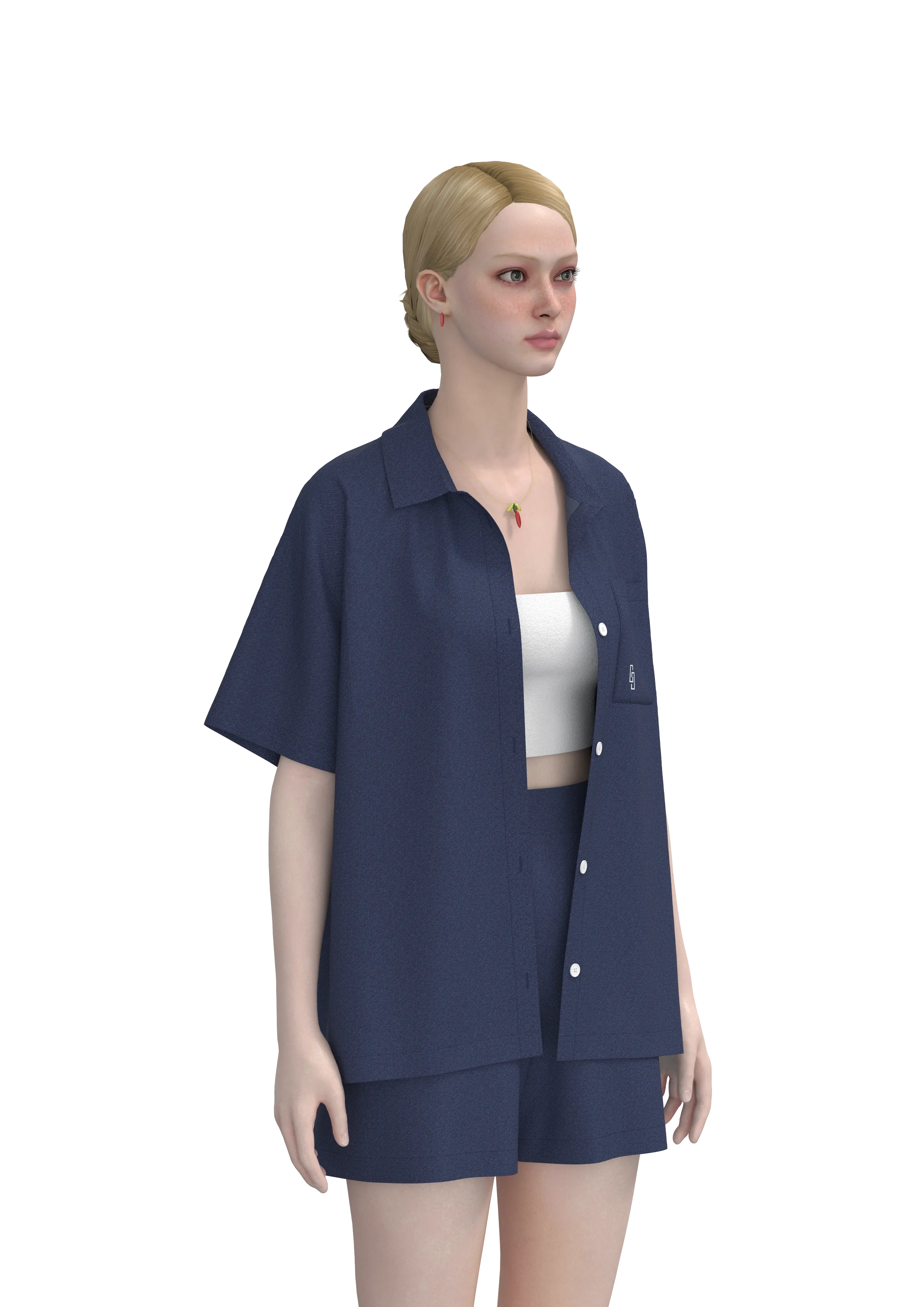 Relaxed Fit Dokuma İndigo Gömlek