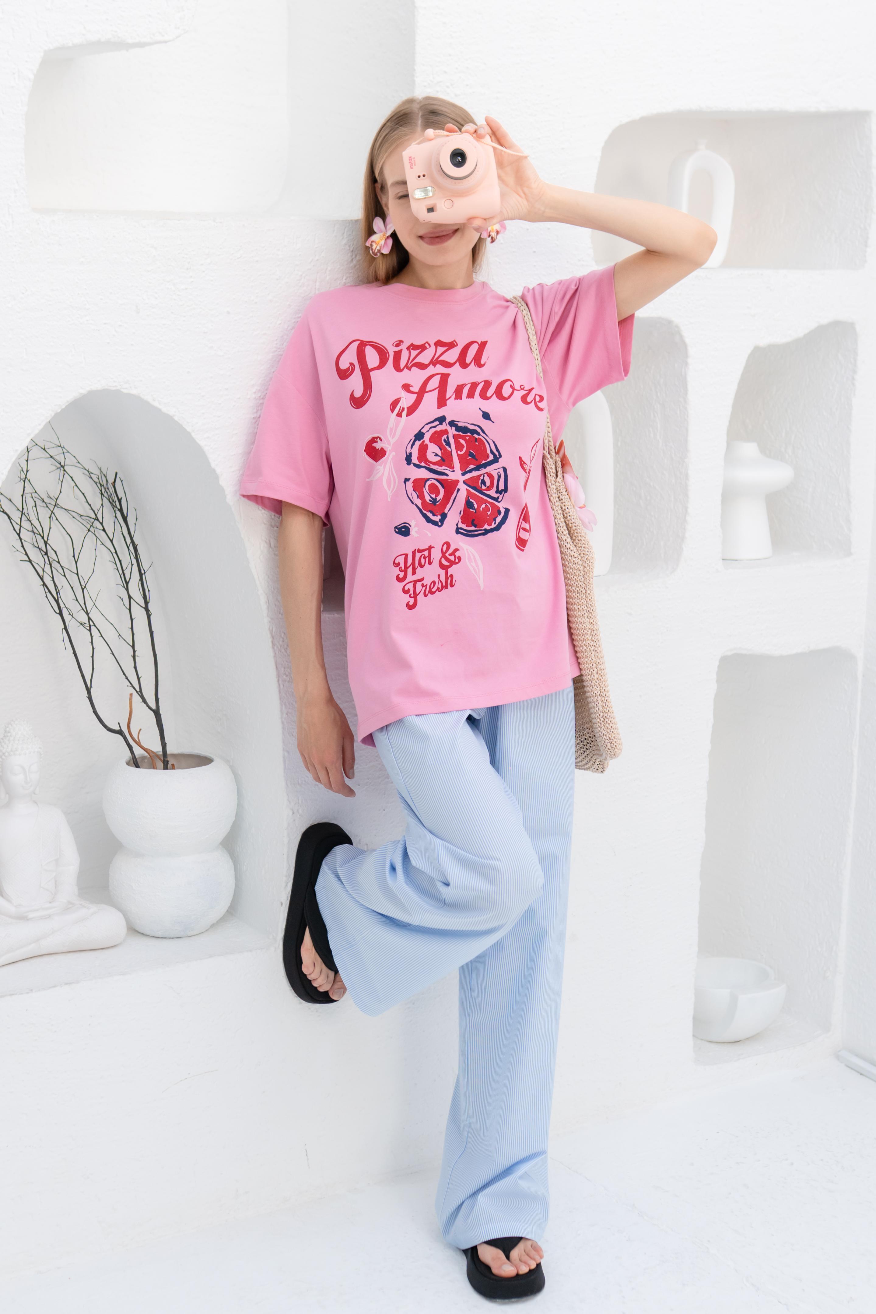 Pizza Amore Grafikli Oversize T-shirt