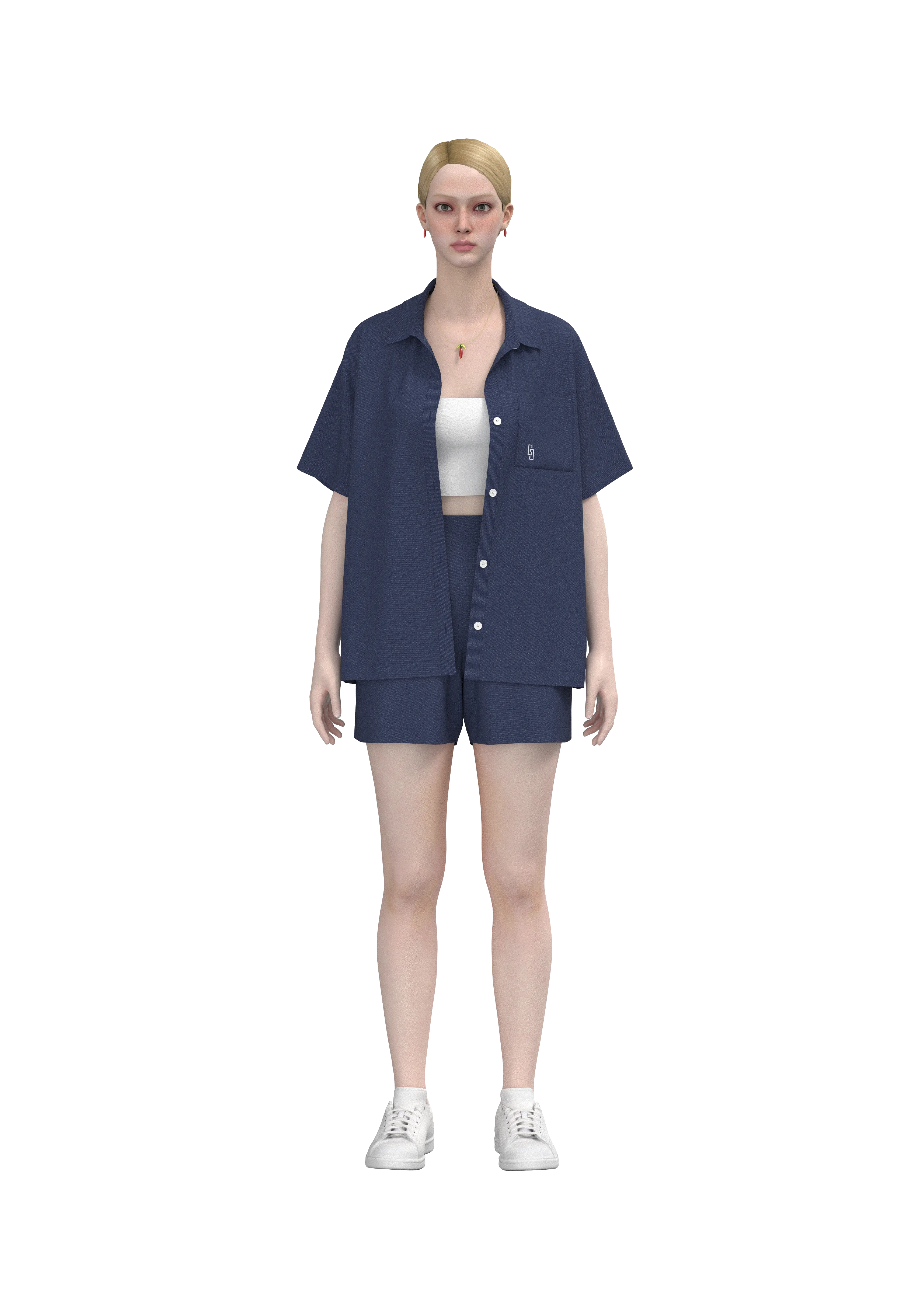 Relaxed Fit Dokuma İndigo Gömlek