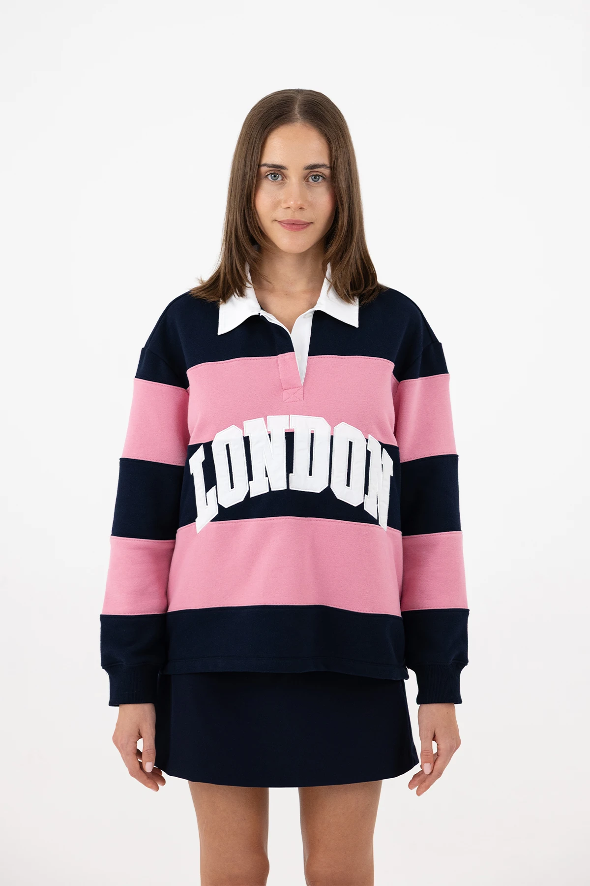 LONDON YAZILI RUGBY POLO SWEATSHIRT