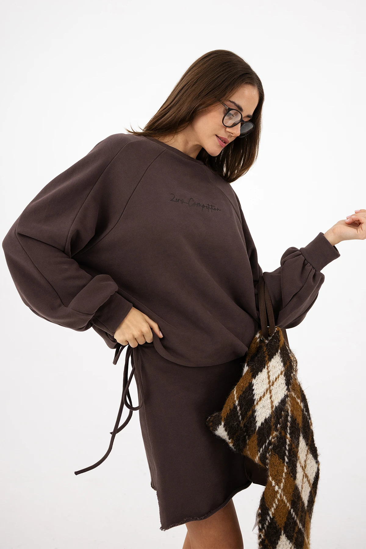 YANDAN BAĞLAMALI BASKILI SWEAT ELBİSE