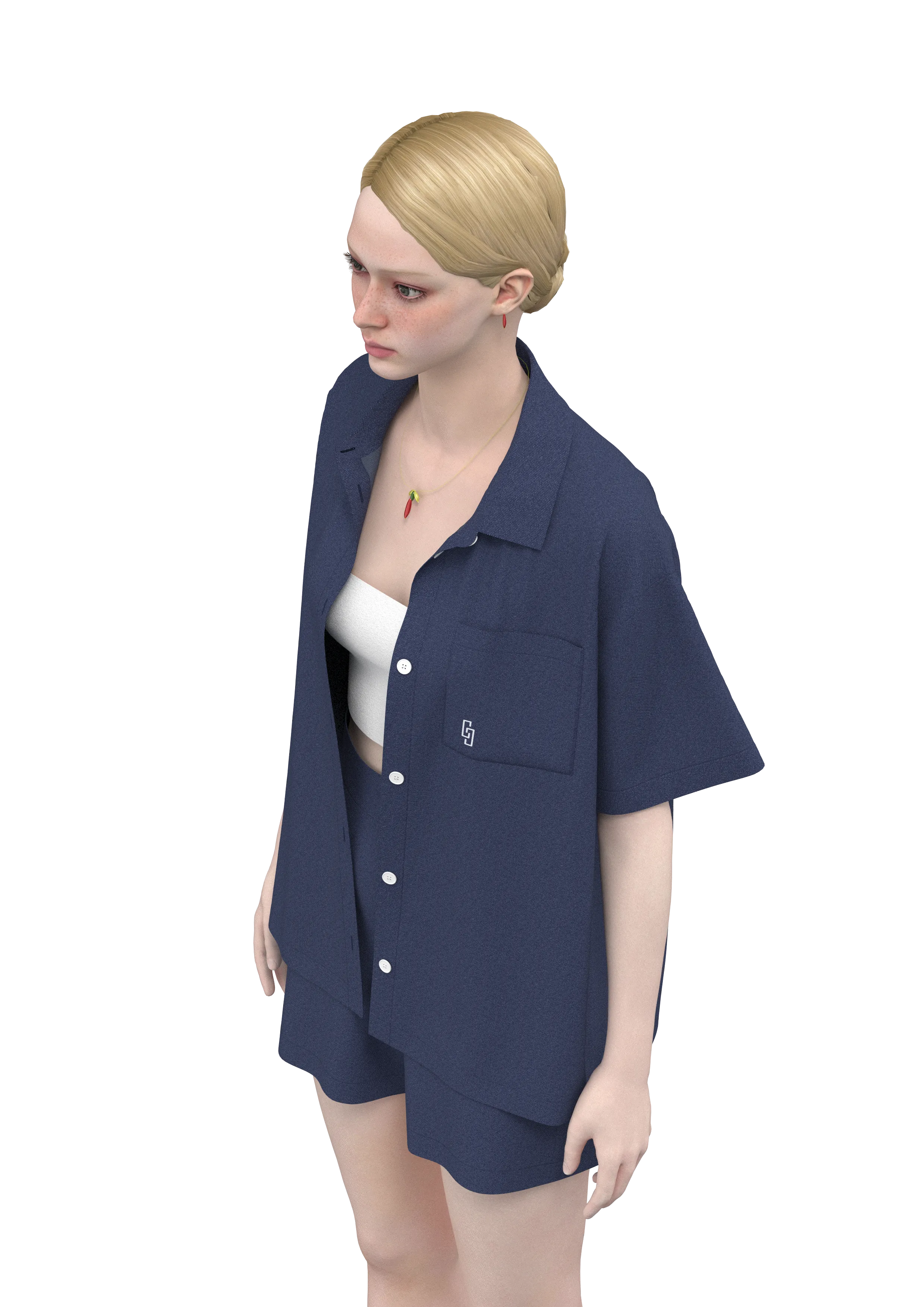 Relaxed Fit Dokuma İndigo Gömlek