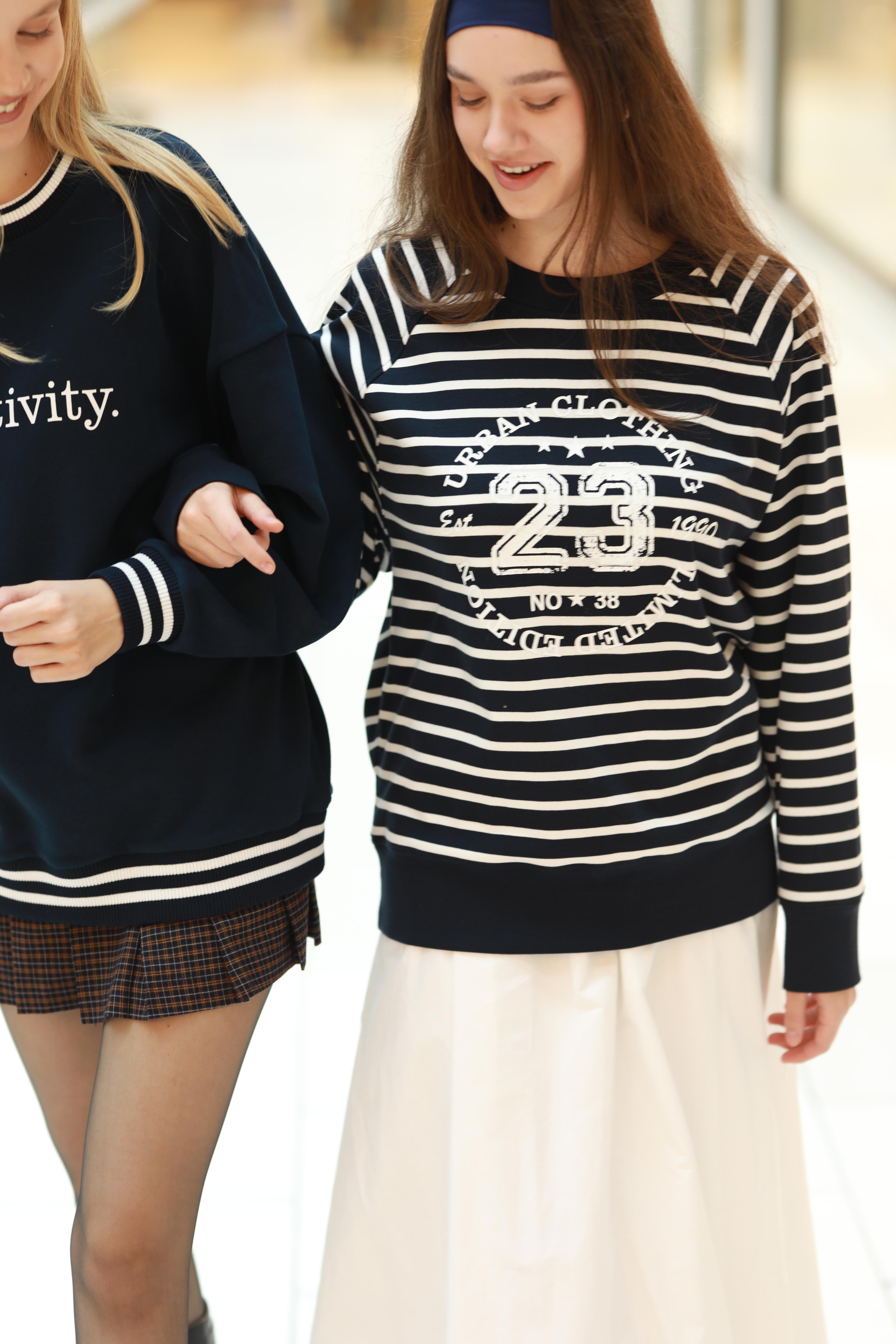 ÇİZGİLİ OVERSIZE PAMUKLU SWEATSHIRT