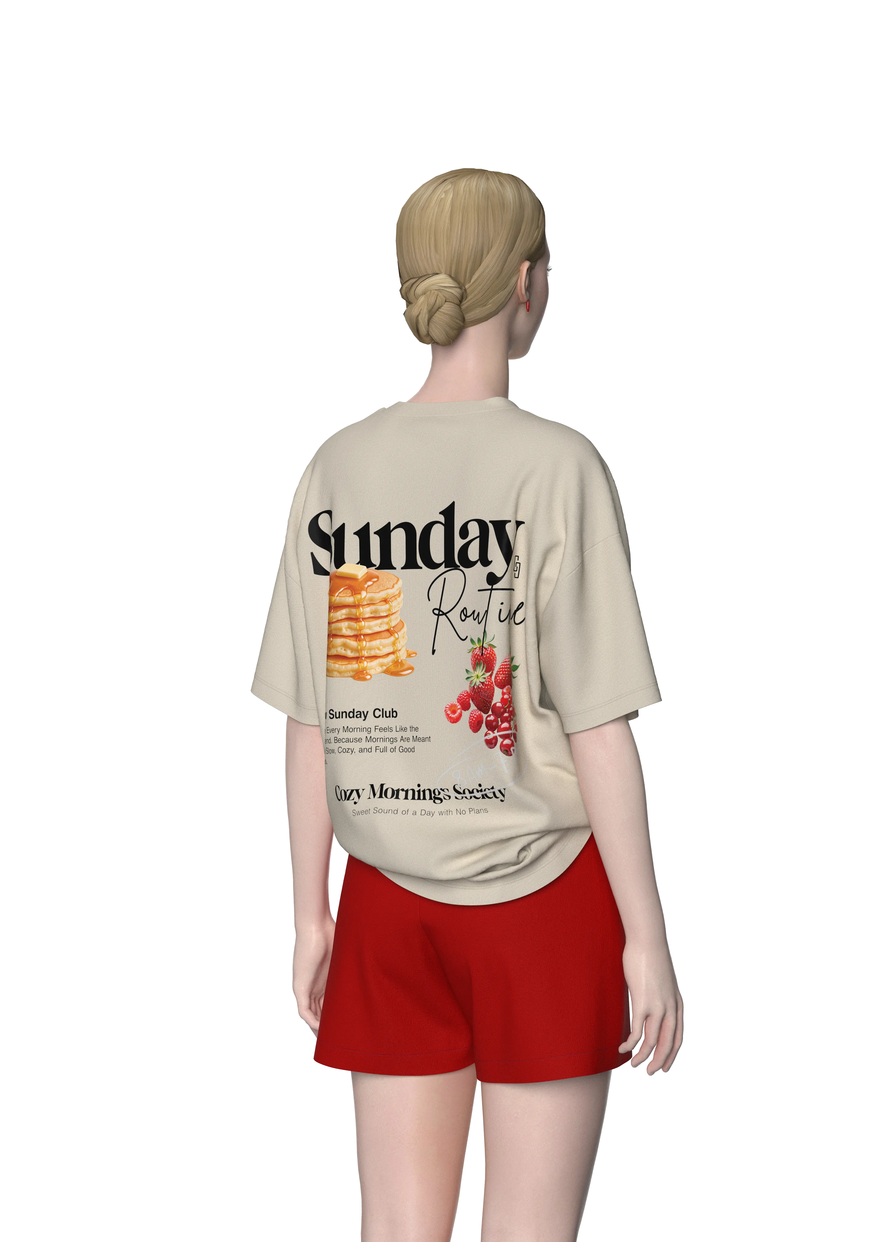 Sunday Routine Pankek Grafikli Oversize T-shirt