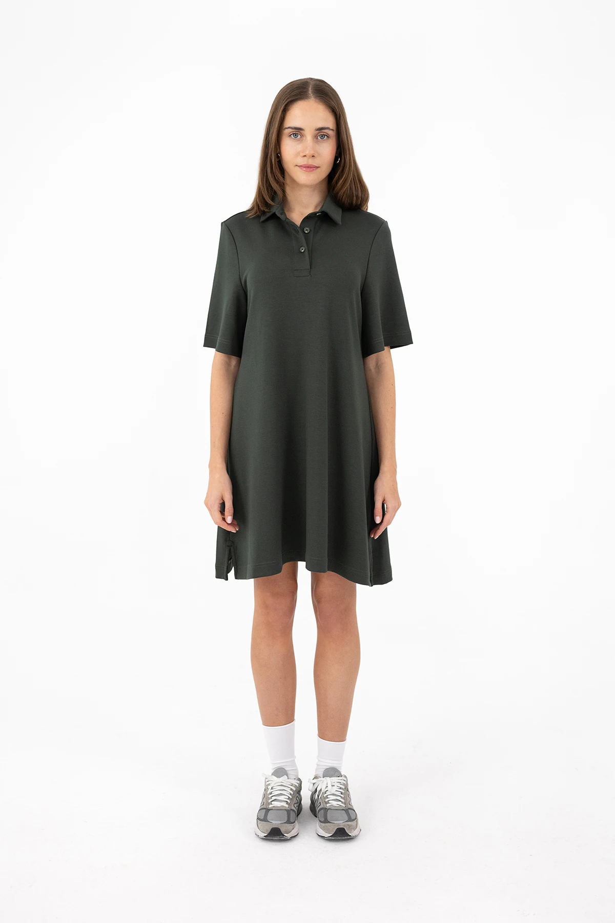 İNTERLOK OVERSIZE POLO ELBİSE - DARK GREEN