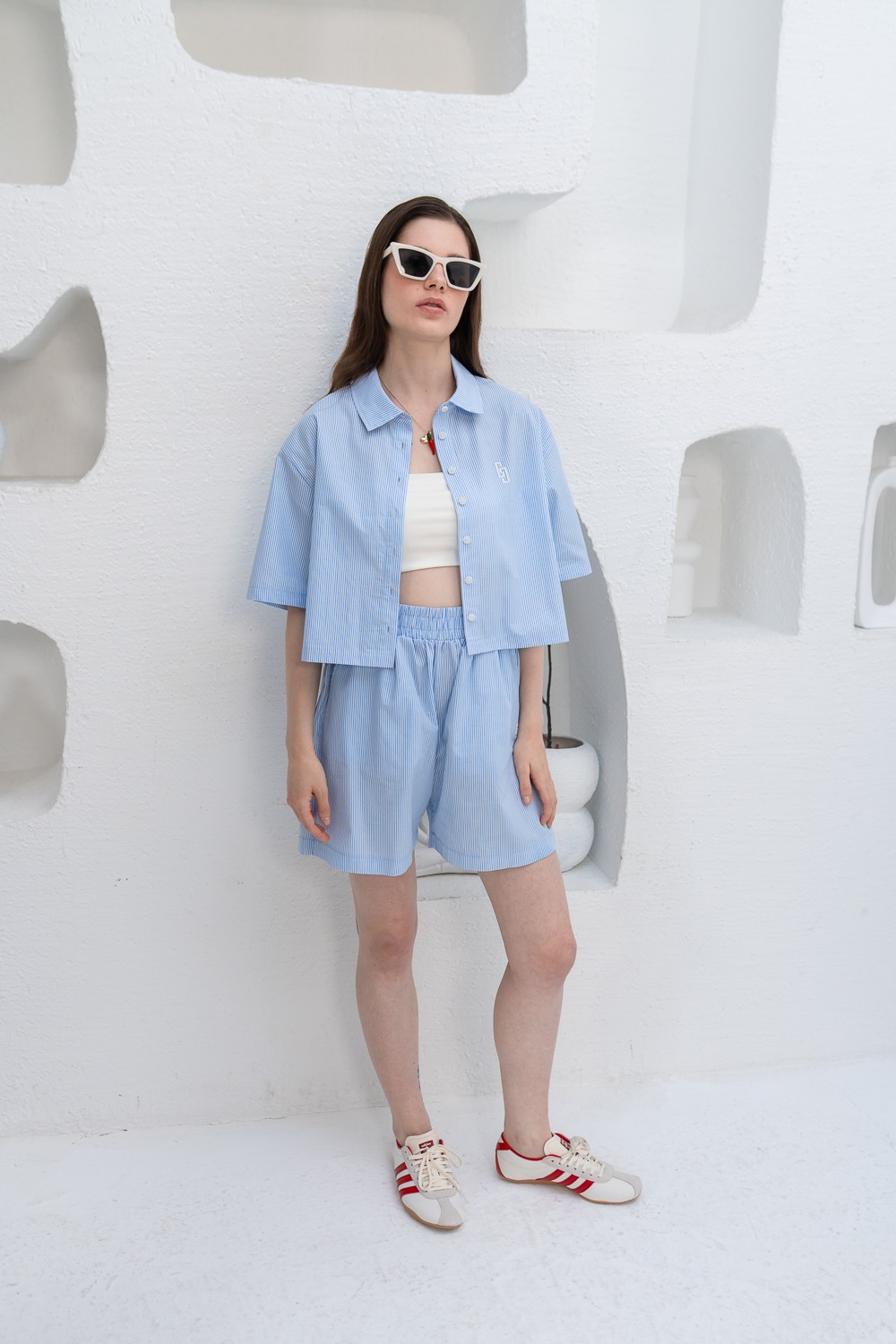 Çizgili Relaxed Fit Dokuma Şort