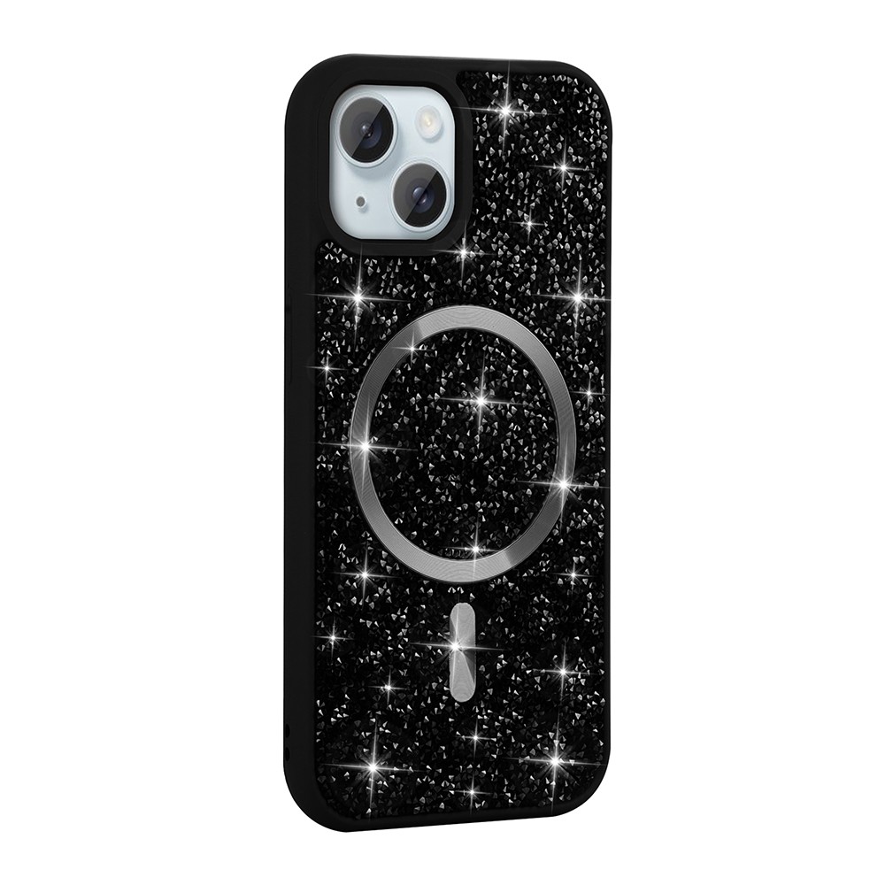 Apple iPhone 15 Kılıf Pırlanta Tasarımlı M-safe Şarj Özellikli Hatmextech Mozaik Silikon Kapak