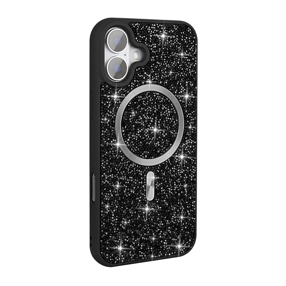 Apple iPhone 16 Kılıf Pırlanta Tasarımlı M-safe Şarj Özellikli Hatmextech Mozaik Silikon Kapak