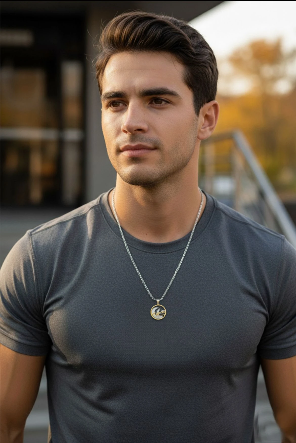 925 Ayar Gümüş Atatürk Kolye – Hilal ve Yıldız Tasarımlı, Altın Kaplama Yuvarlak Kolye Ucu