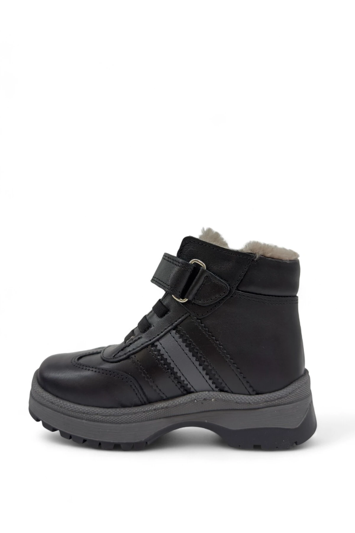 Genuine Leather Real Fur Unisex Kids 3 Stripe Boots