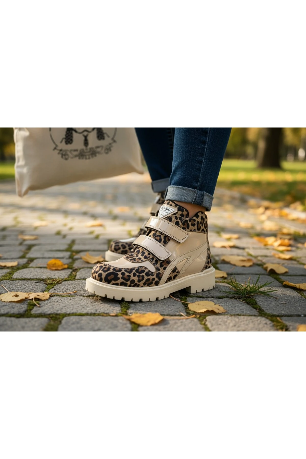 Leopar Desenli Hakiki Deri Ortopedik Kız Bot