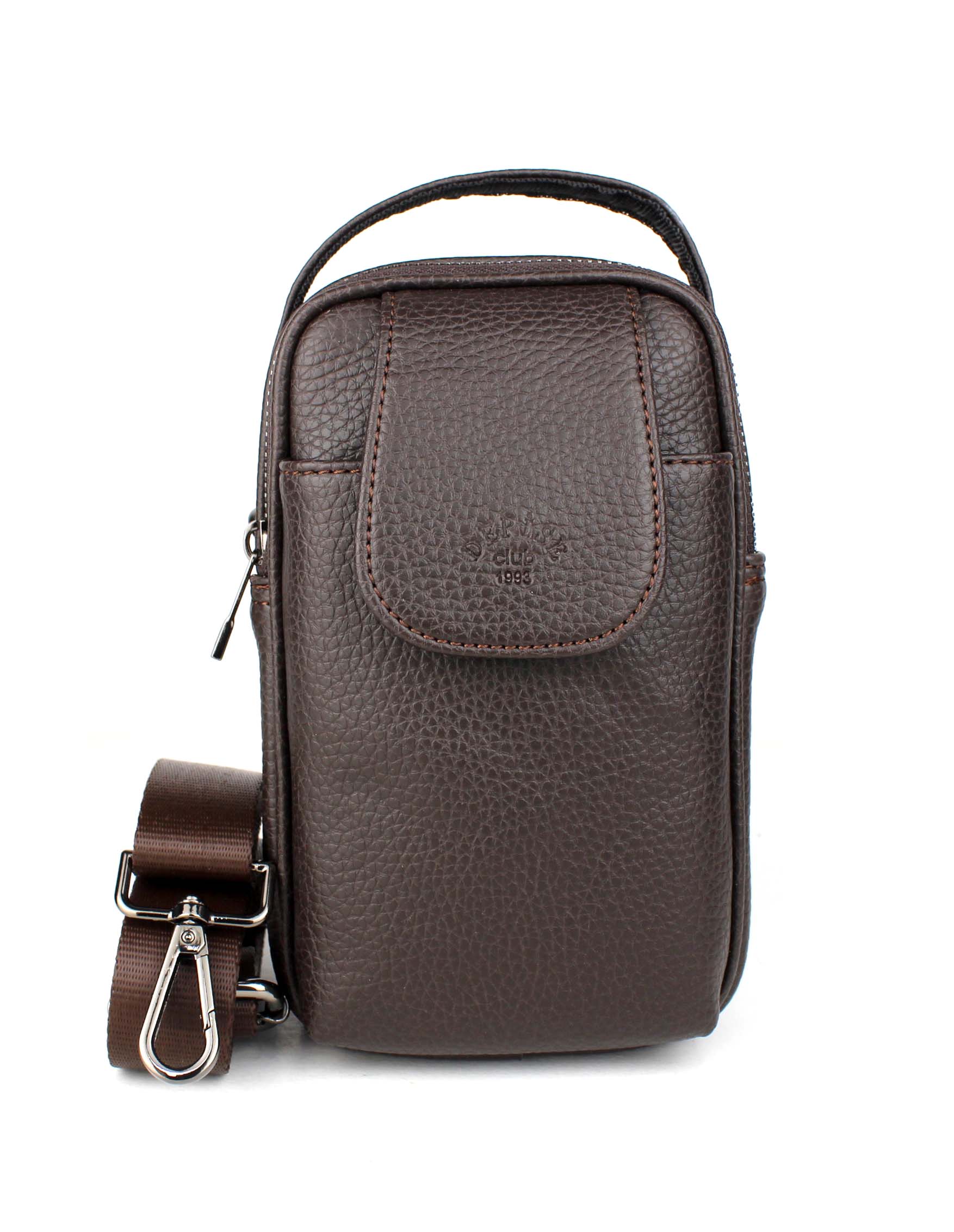 Erkek Suni Deri Lüks Kapaklı Çok Bölmeli El ve Omuz Çantası - Kahverengi