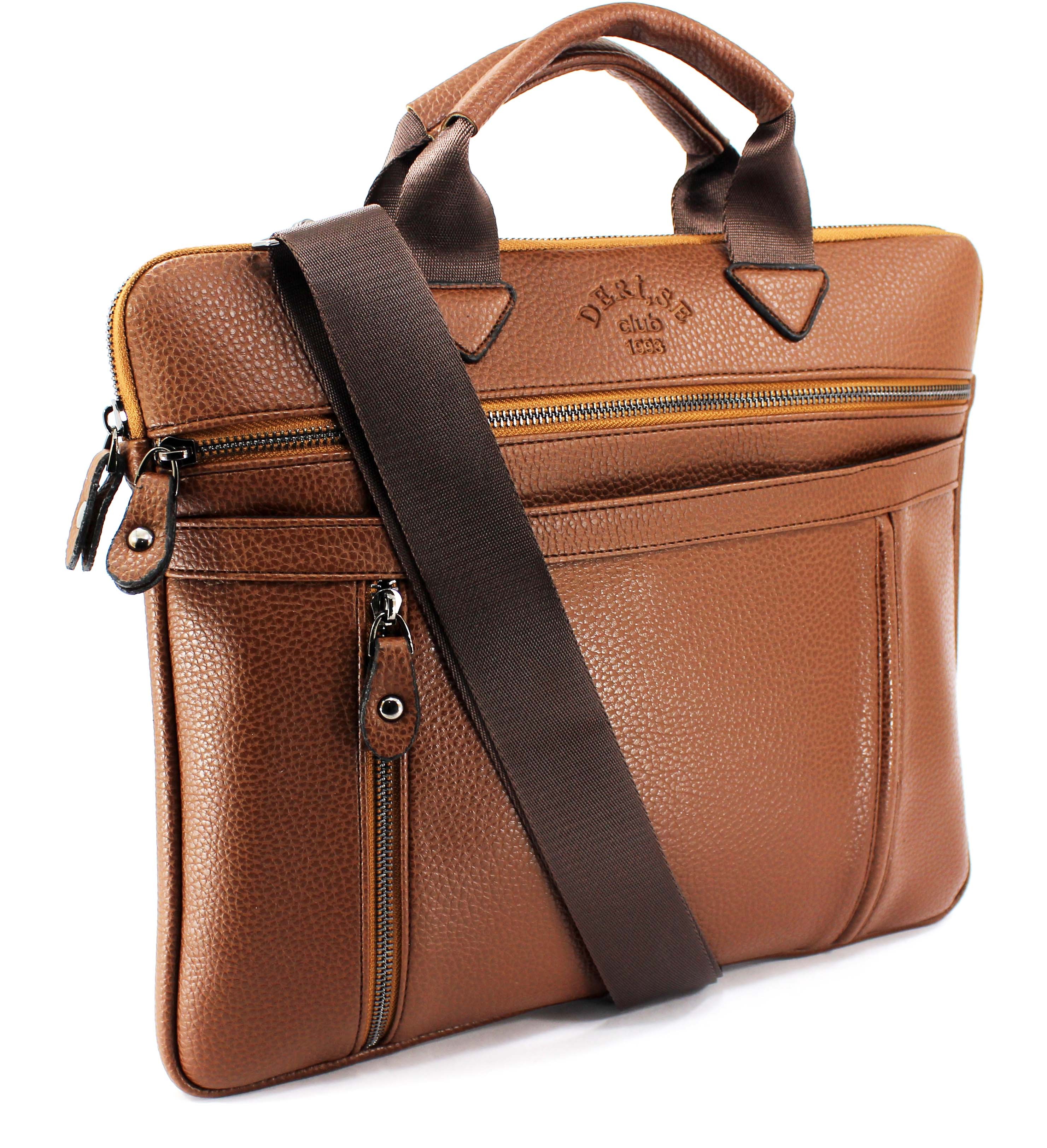 Unisex 13 & 14 İnç Omuz Askılı Evrak ve Laptop Çantası - taba
