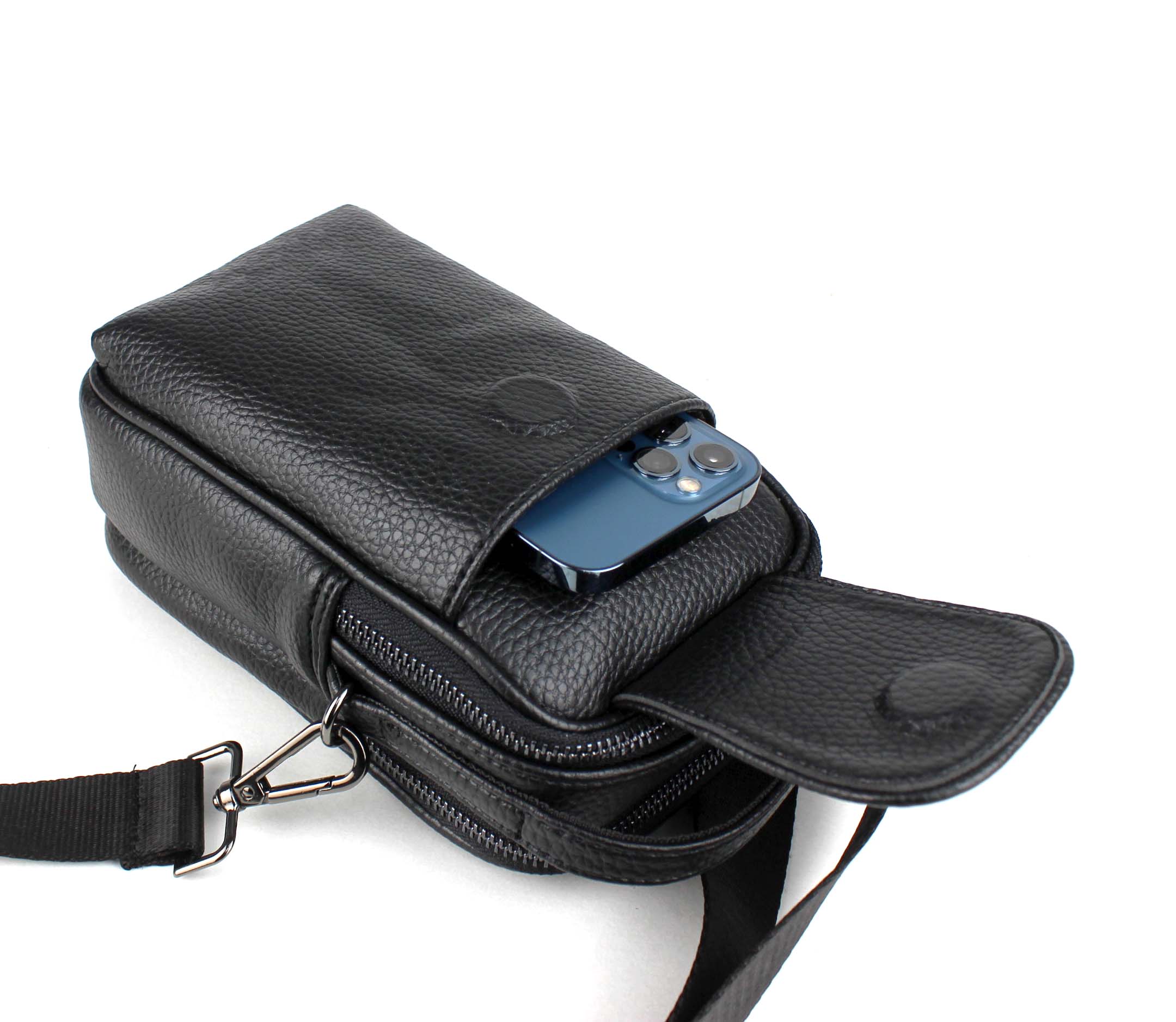 Erkek Suni Deri Lüks Kapaklı Çok Bölmeli El ve Omuz Çantası