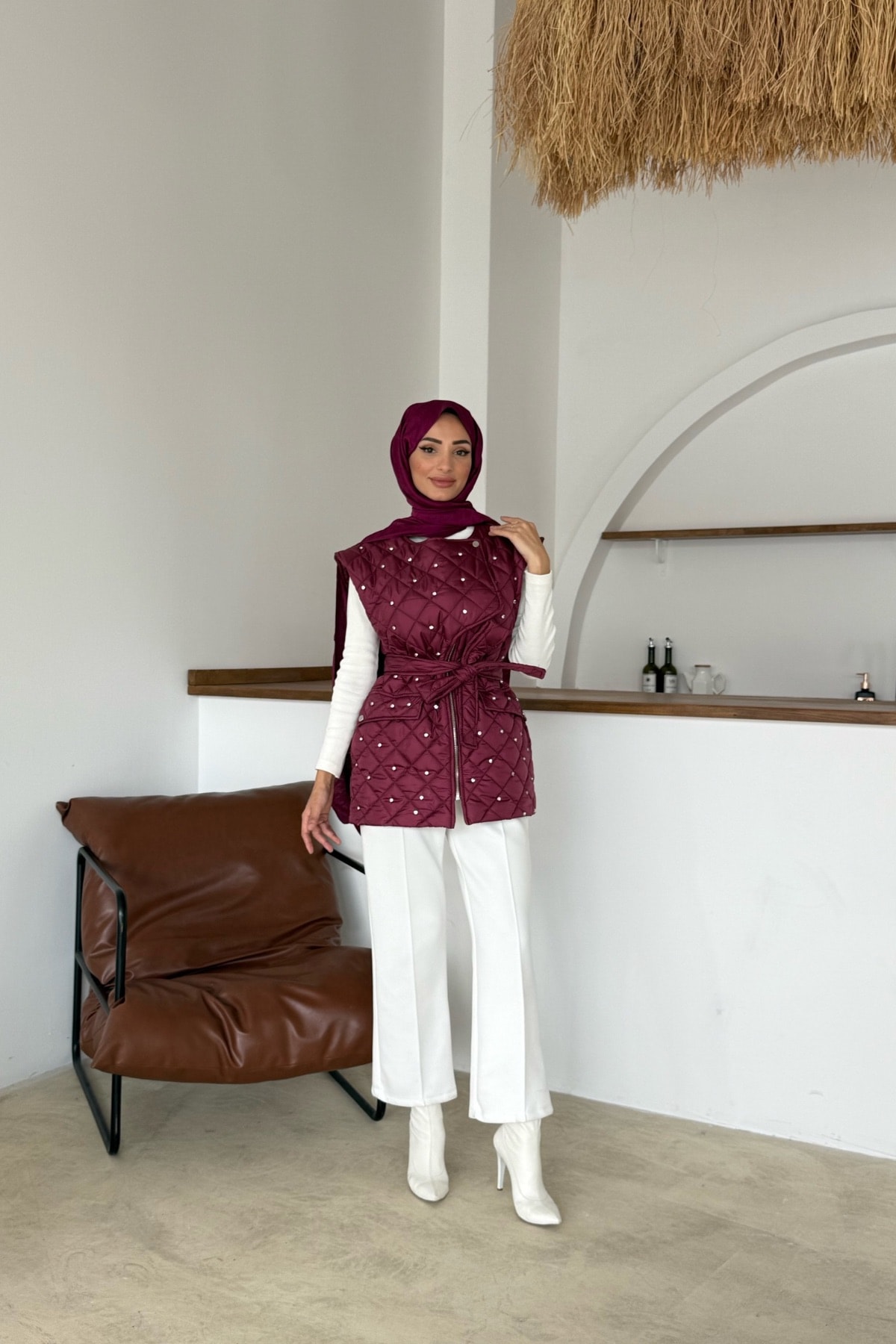 Asude Taşlı Yelek | Mürdüm