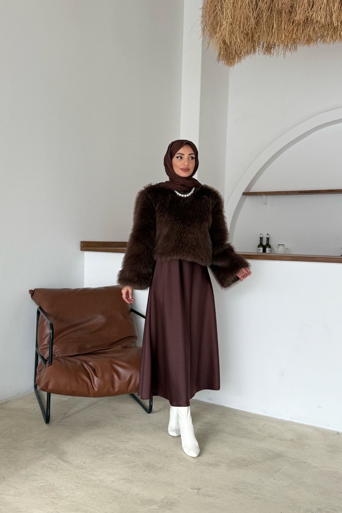 Pamela Kürk Tunik | Kahve