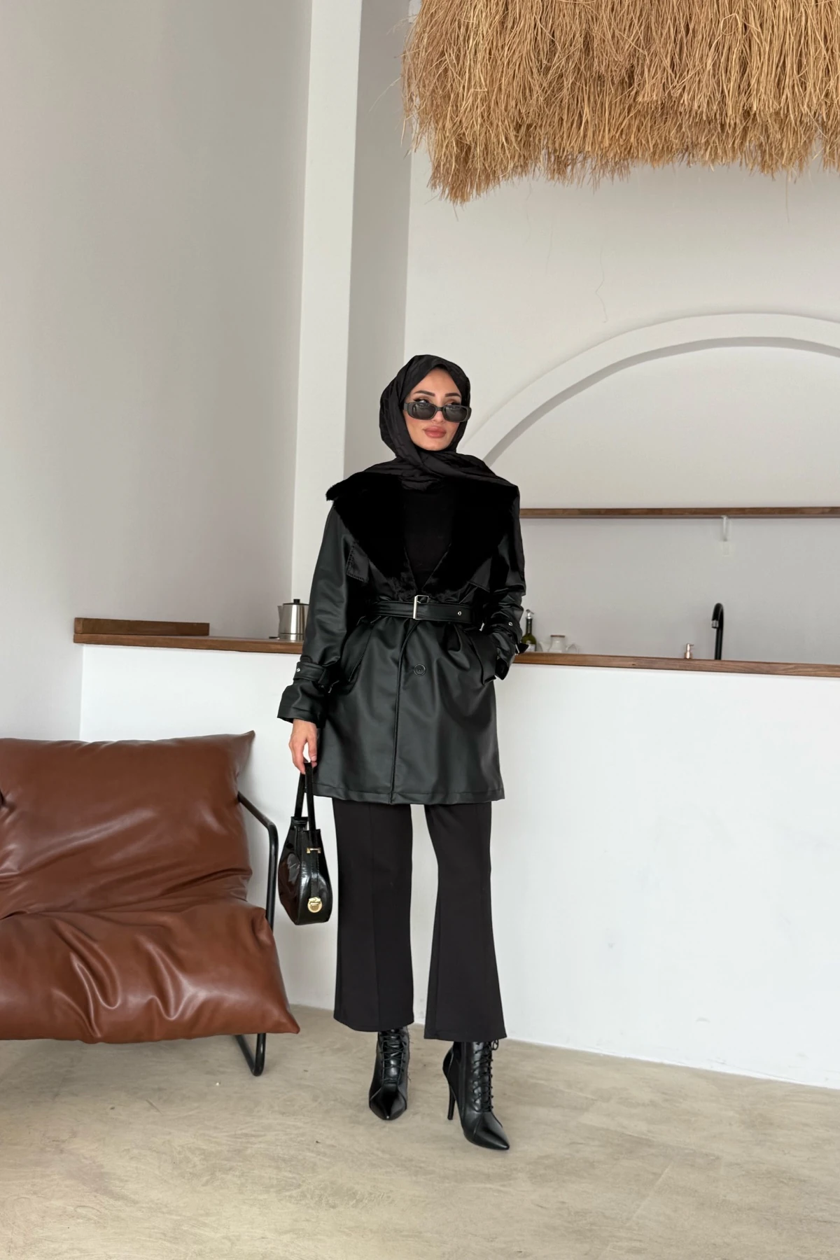 İmer Kürklü Deri Trenç 