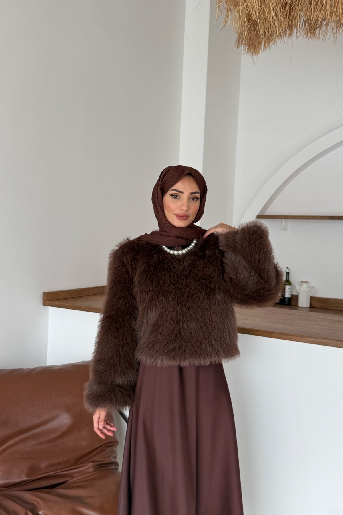 Pamela Kürk Tunik | Kahve