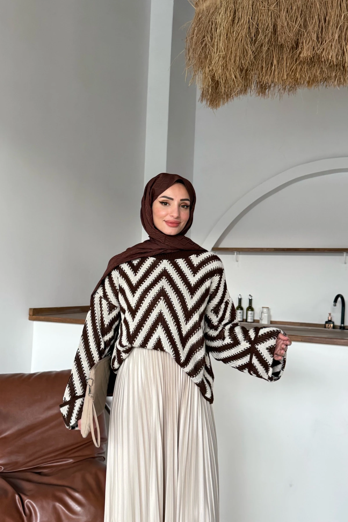 Duru Zikzak Desenli Kazak | Kahve