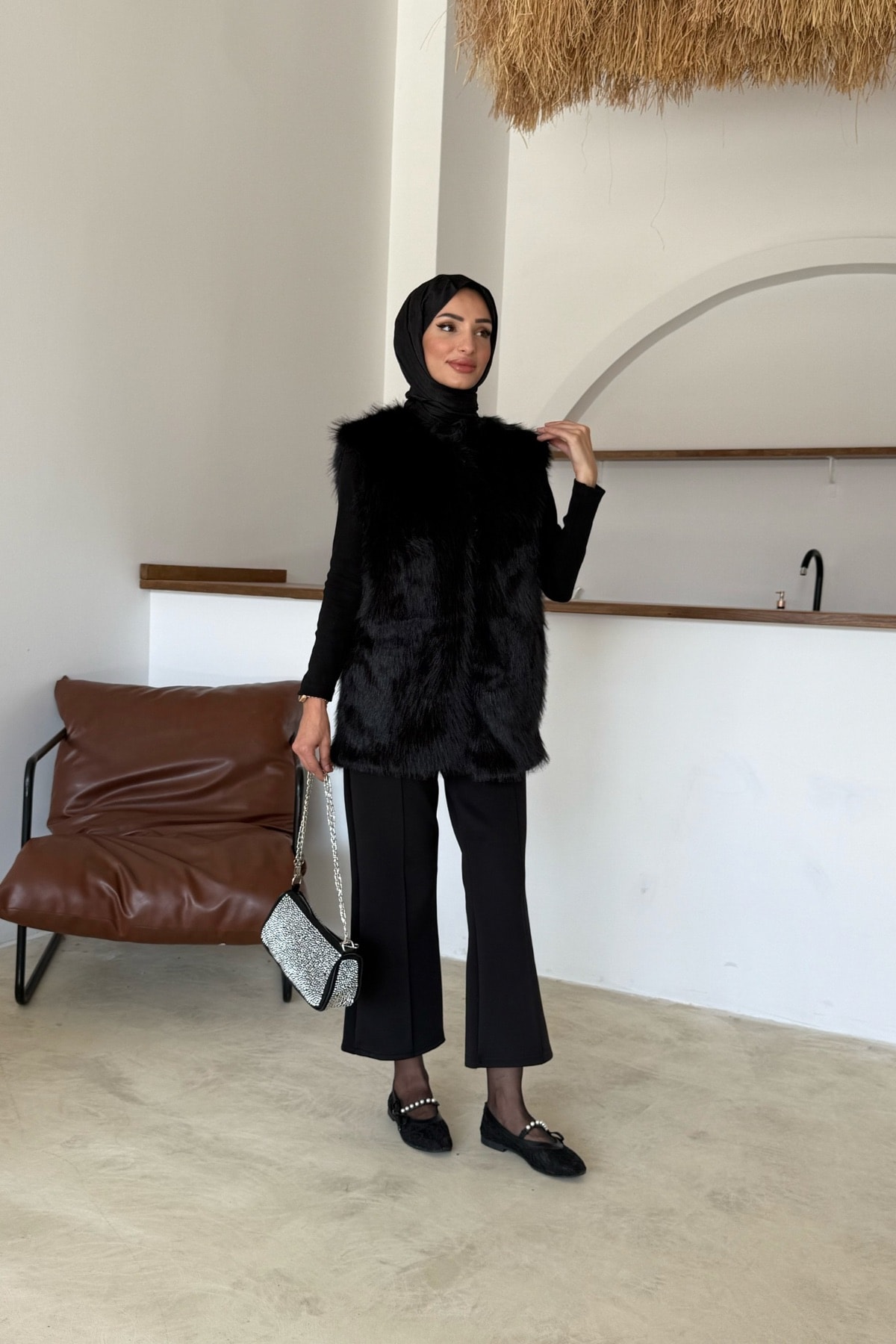 Sis Premium Kürk Yelek | Siyah