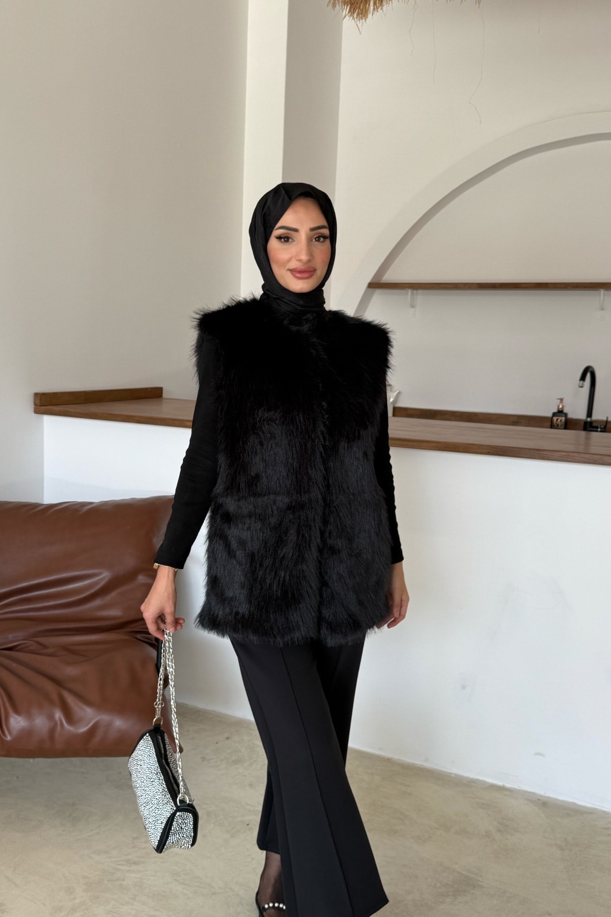 Sis Premium Kürk Yelek | Siyah