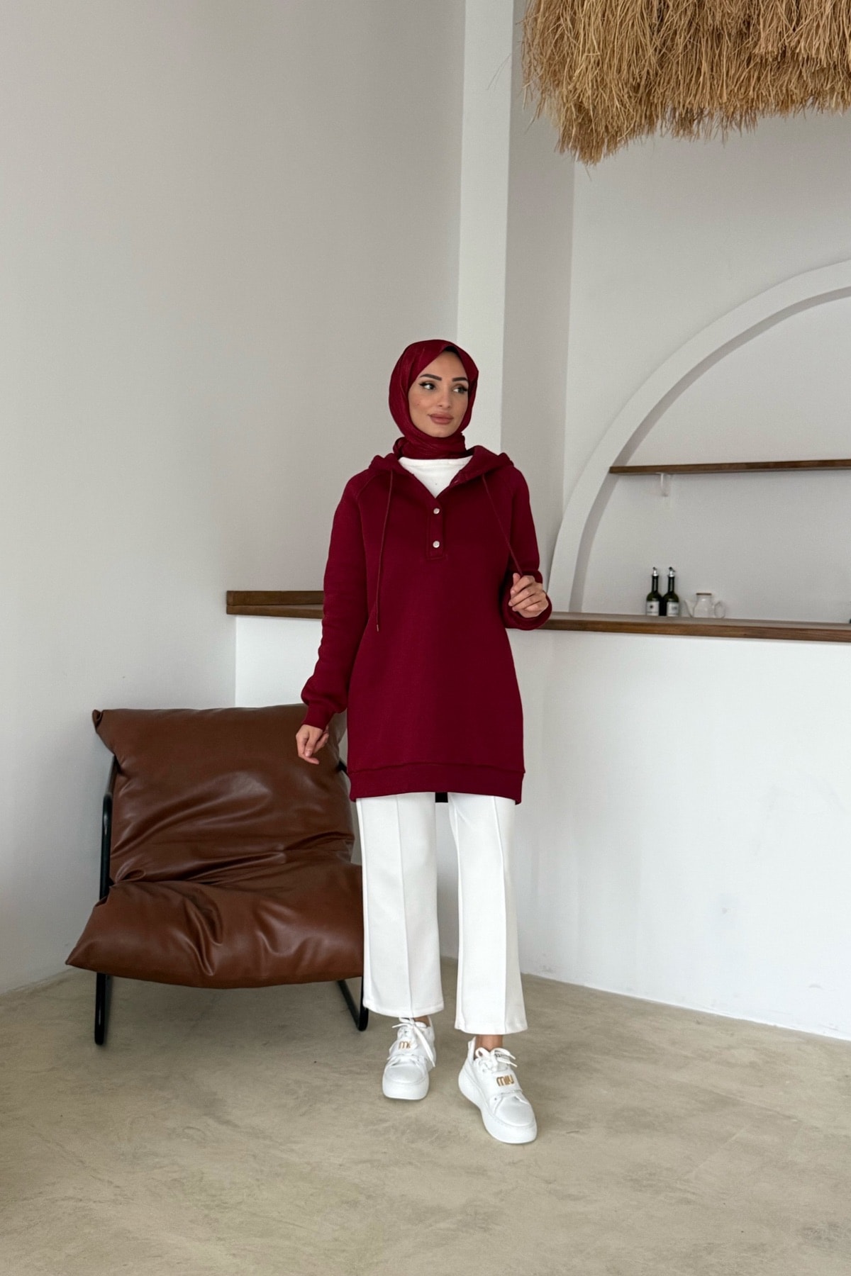 Amber Şardonlu Tunik | Bordo