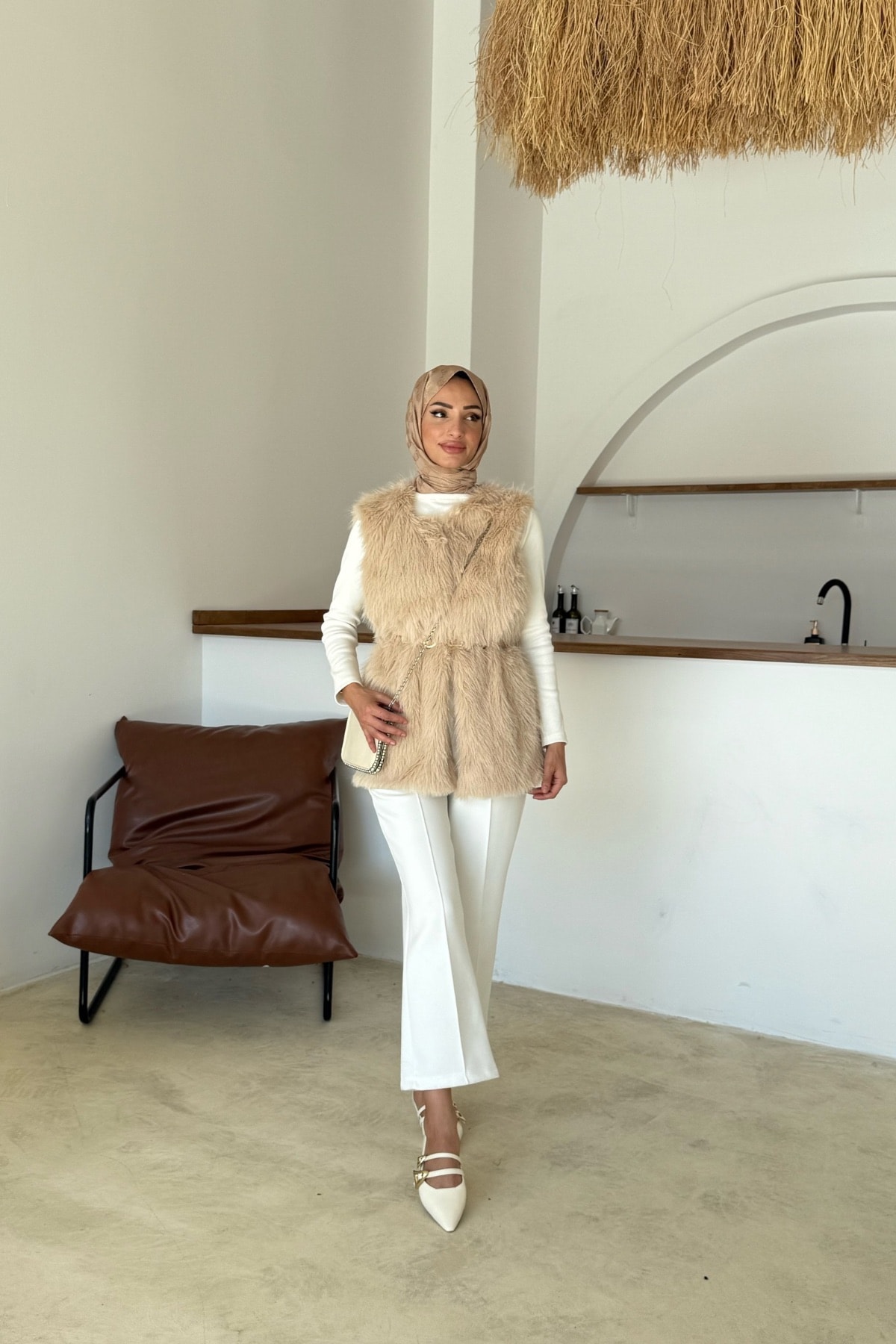 Sis Premium Kürk Yelek | Latte