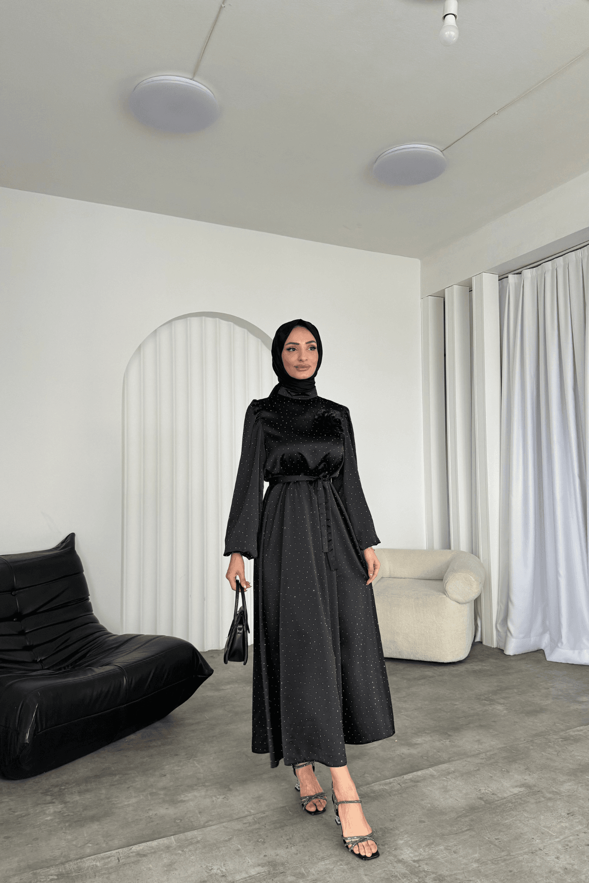 Alora Saten Taşlı Elbise