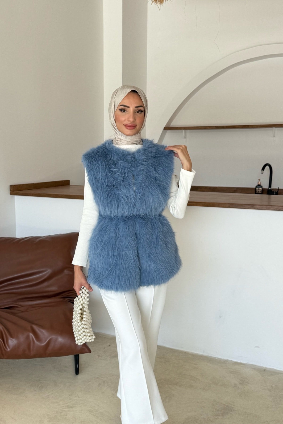 Sis Premium Kürk Yelek | Mavi