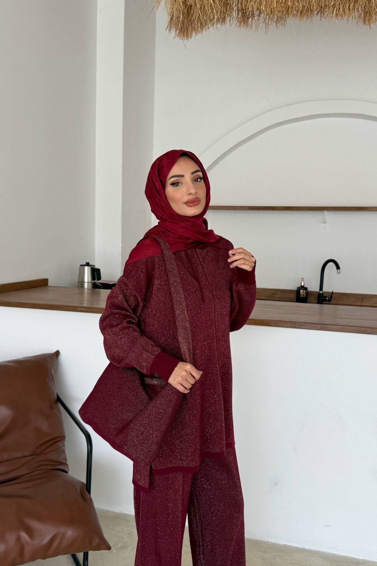 Eşay Simli Triko Takım | Bordo