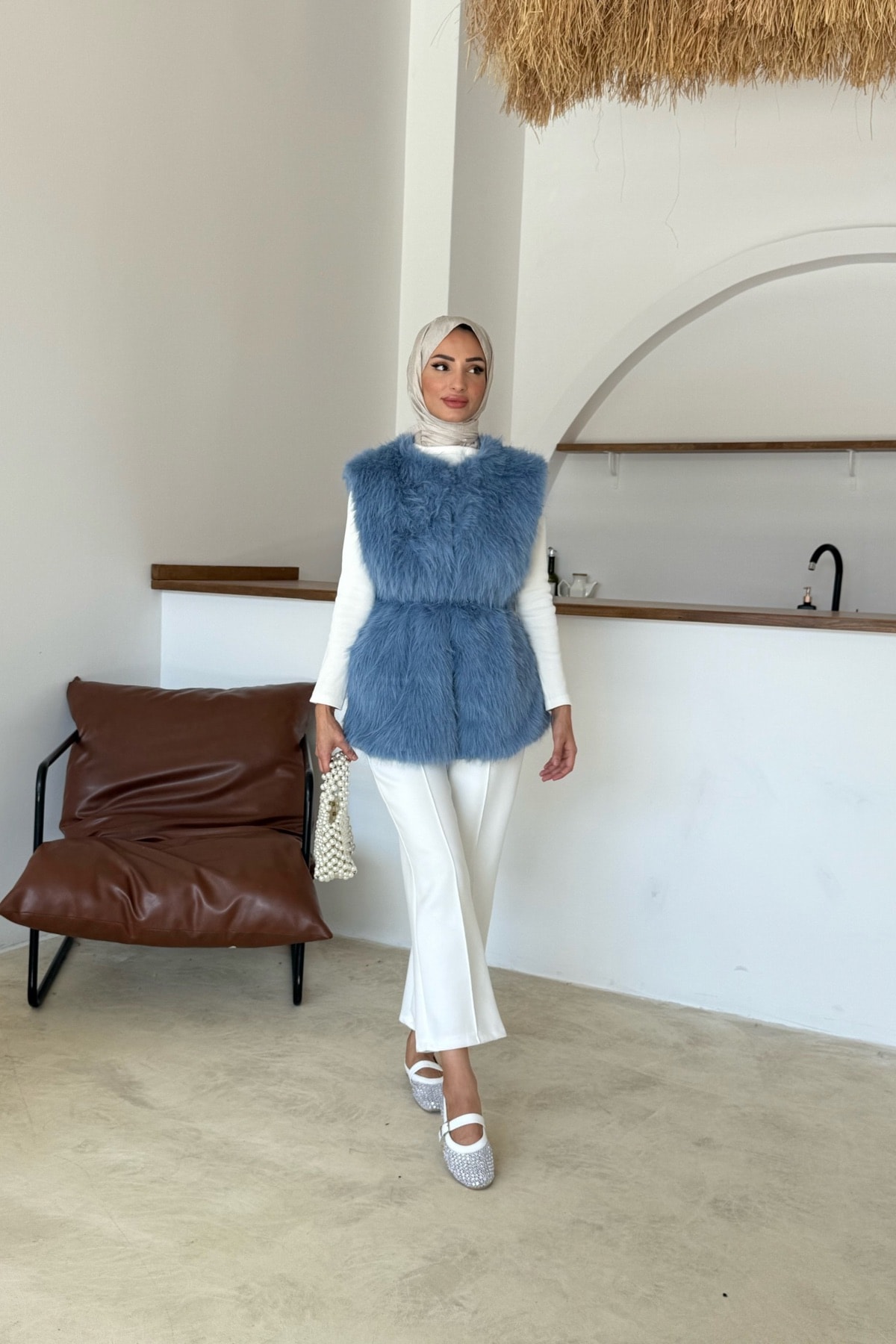 Sis Premium Kürk Yelek | Mavi