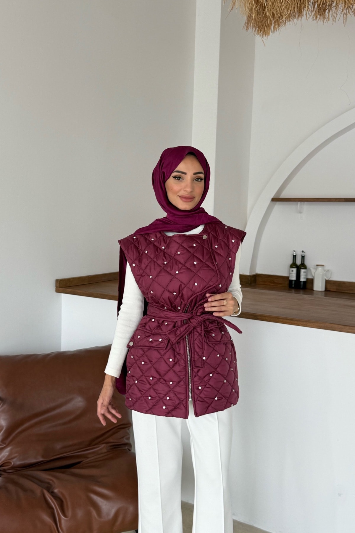 Asude Taşlı Yelek | Mürdüm