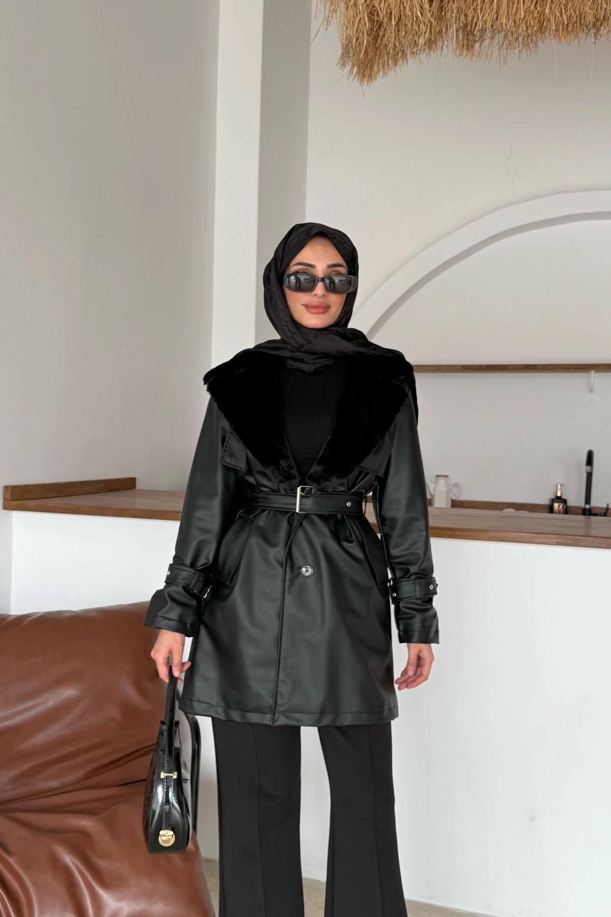 İmer Kürklü Deri Trenç 