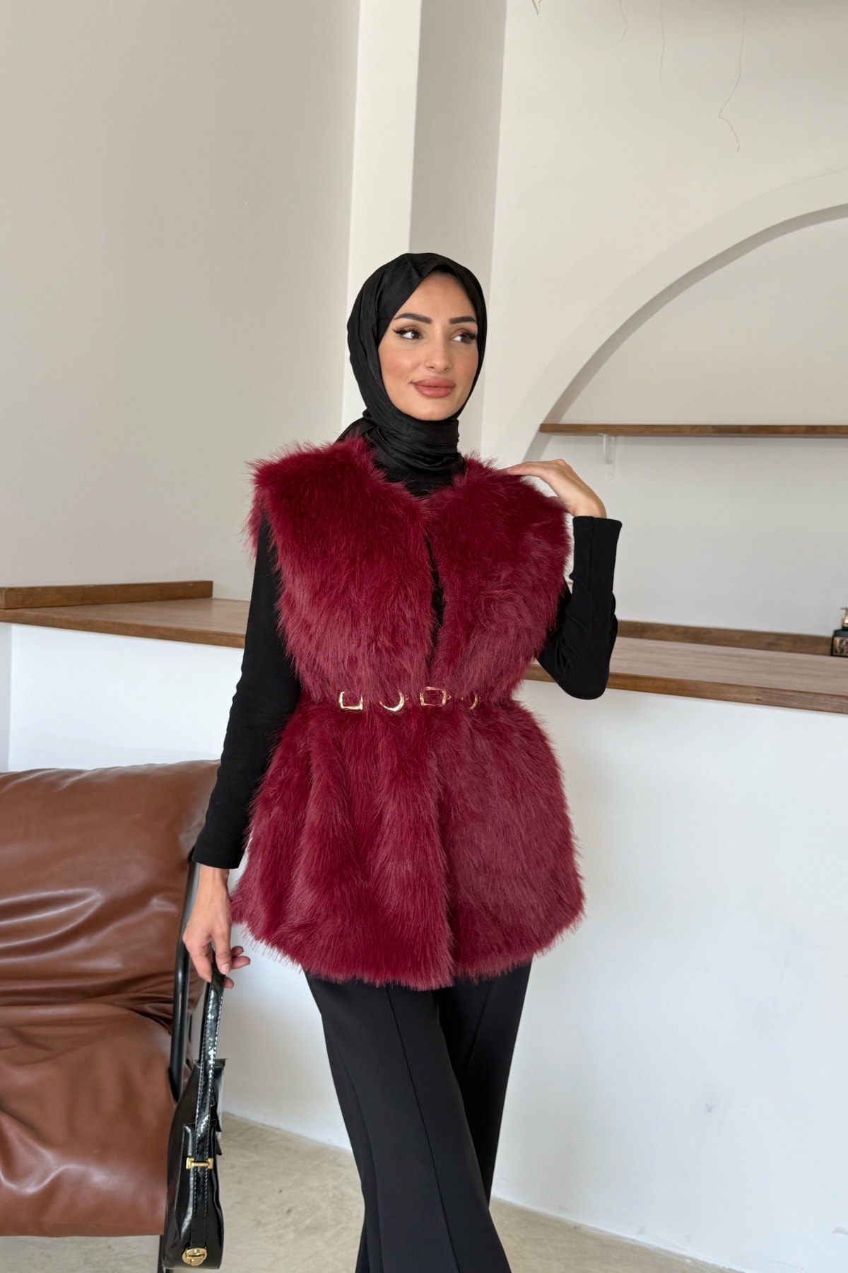 Sis Premium Kürk Yelek | Bordo