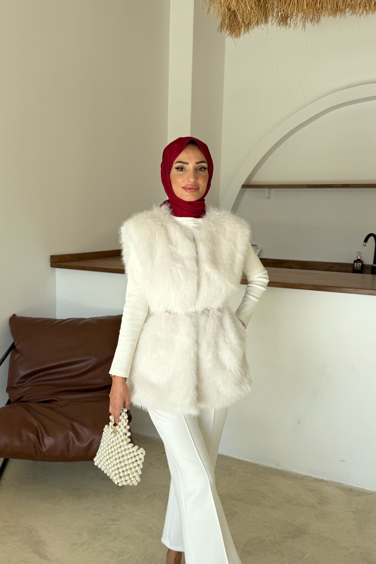 Sis Premium Kürk Yelek | Beyaz