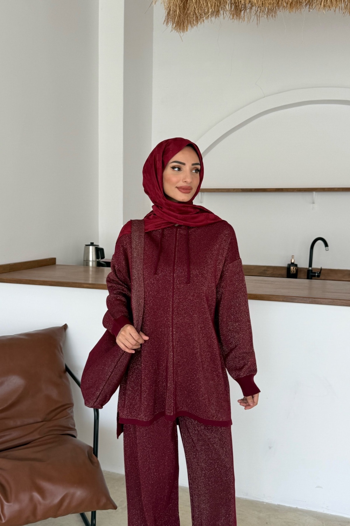 Eşay Simli Triko Takım | Bordo