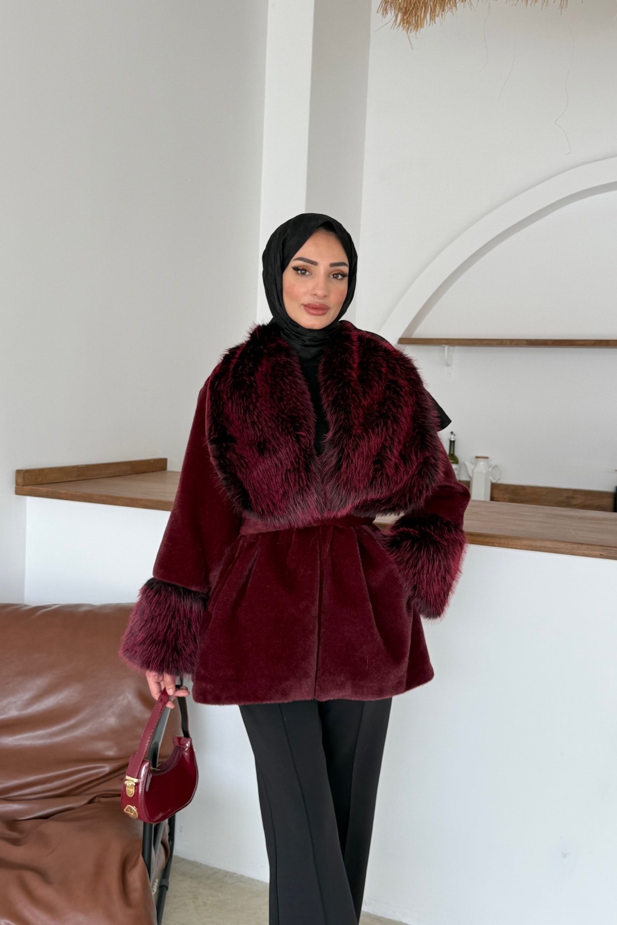 Minose Kürk Ceket | Bordo