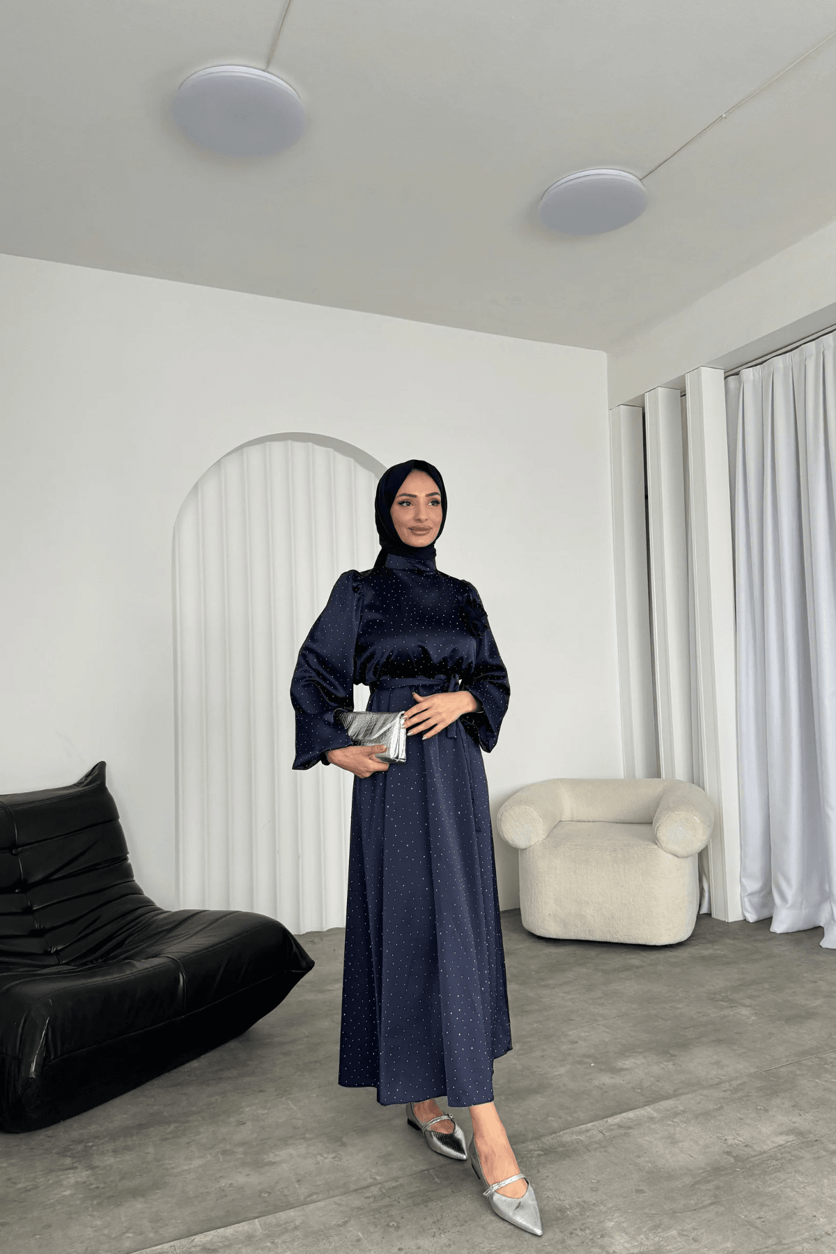 Alora Saten Taşlı Elbise