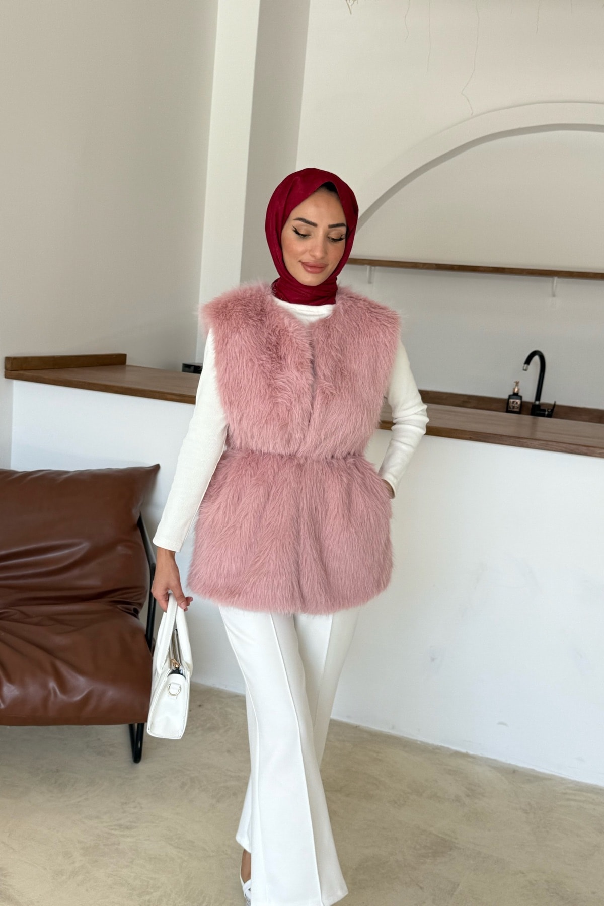 Sis Premim Kürk Yelek | Pembe
