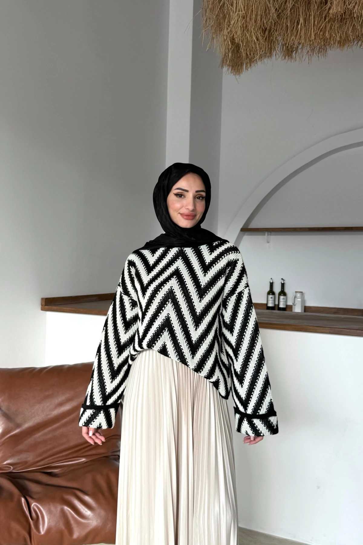 Duru Zikzak Desenli Kazak | Siyah