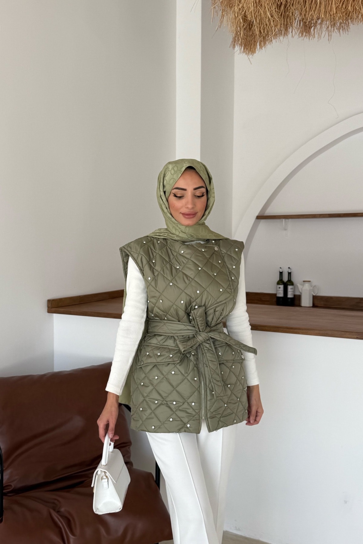 Asude Taşlı Yelek | Yeşil