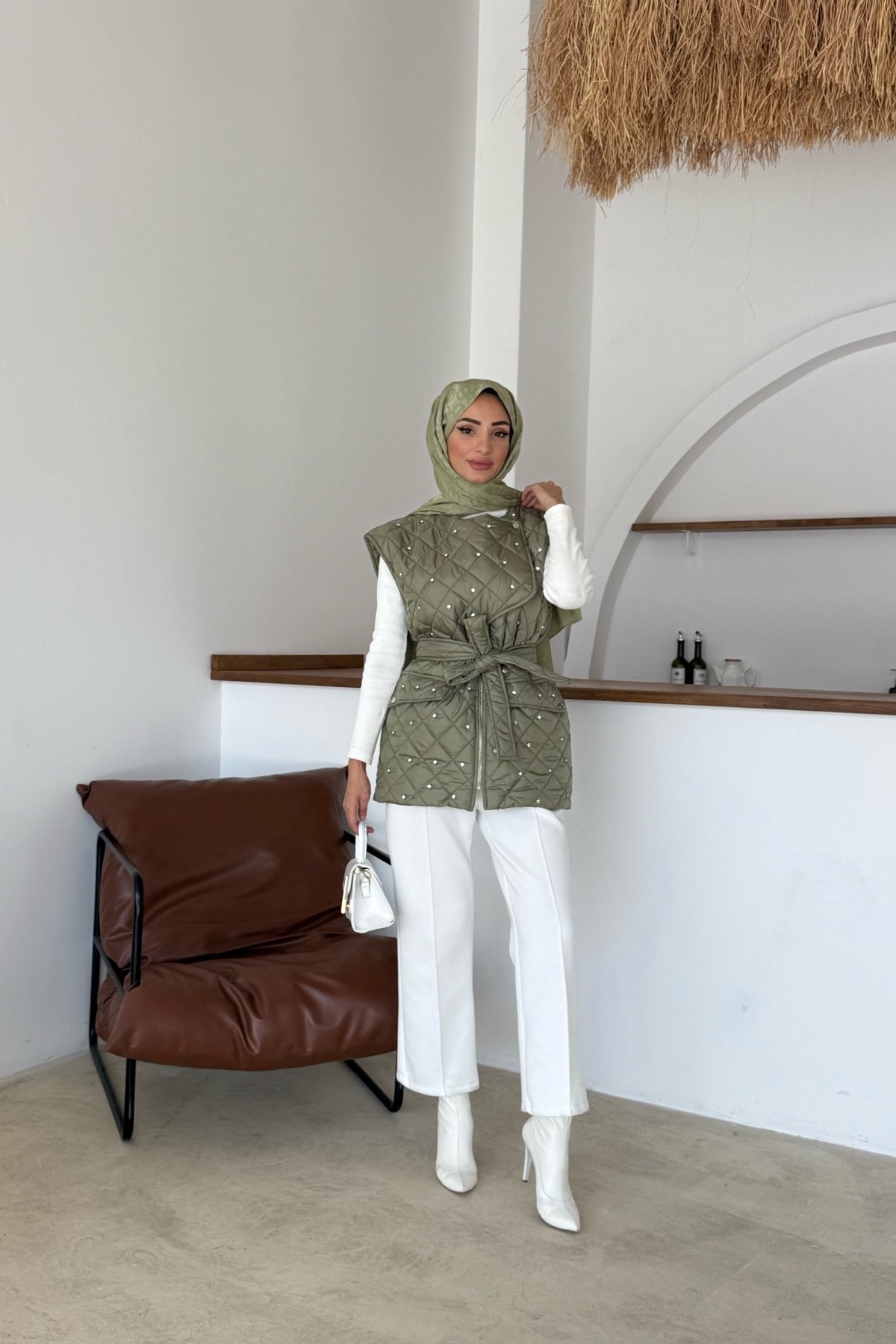 Asude Taşlı Yelek | Yeşil