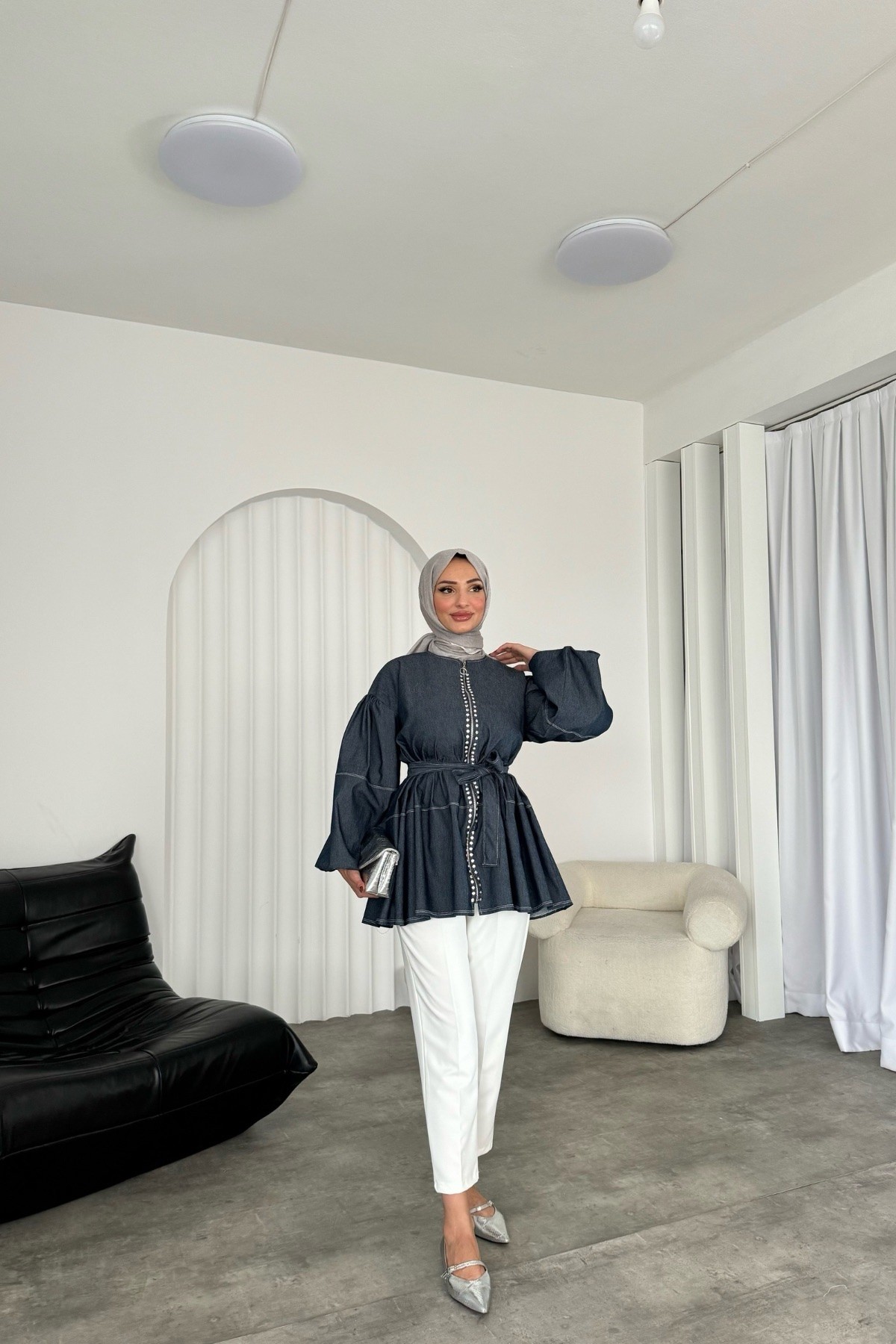 Melda Taşlı Fermuarlı Tunik