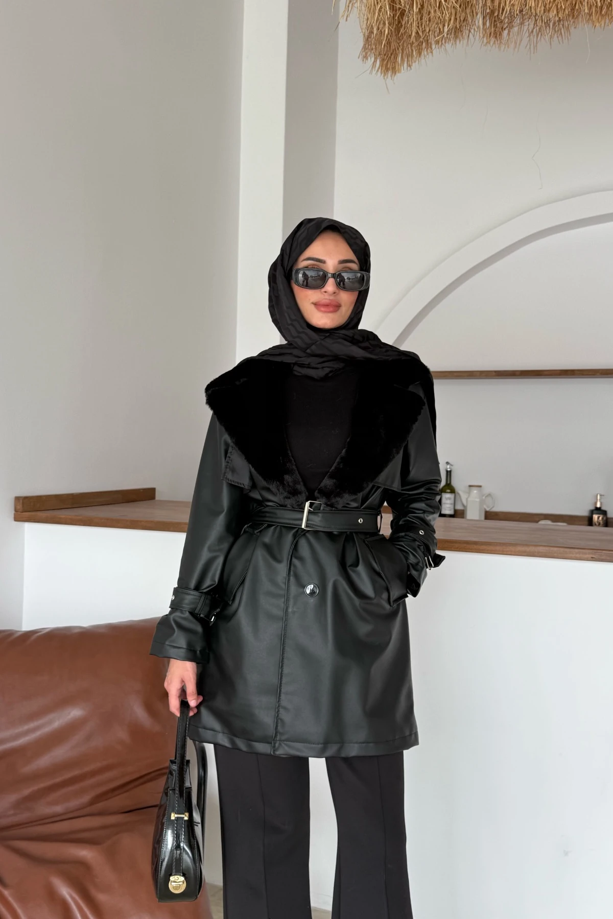 İmer Kürklü Deri Trenç 