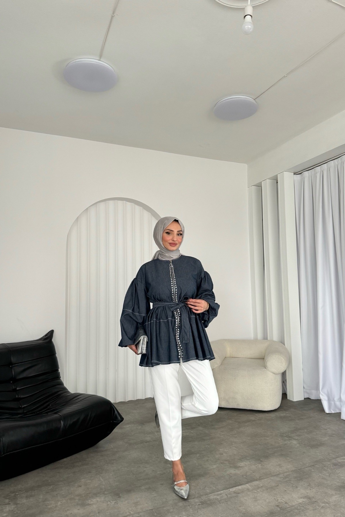 Melda Taşlı Fermuarlı Tunik