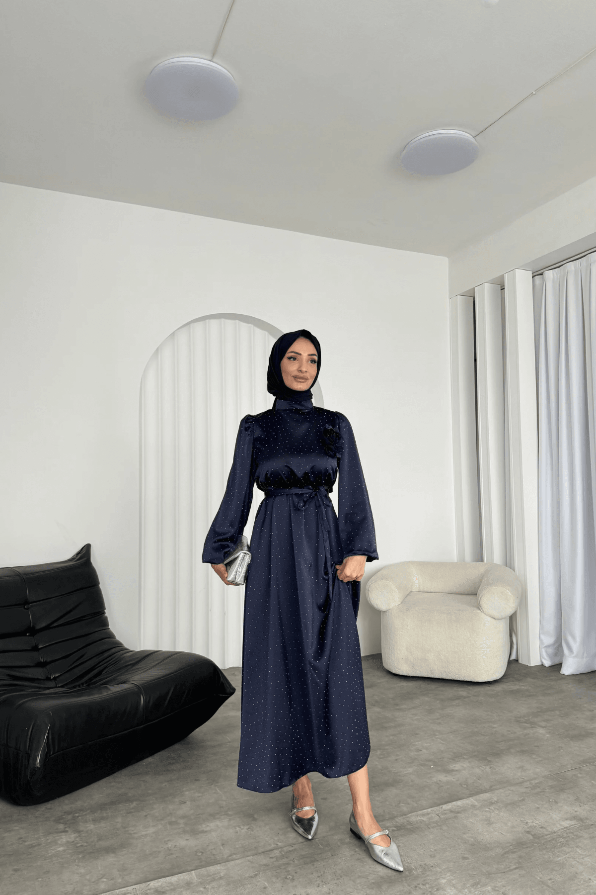 Alora Saten Taşlı Elbise