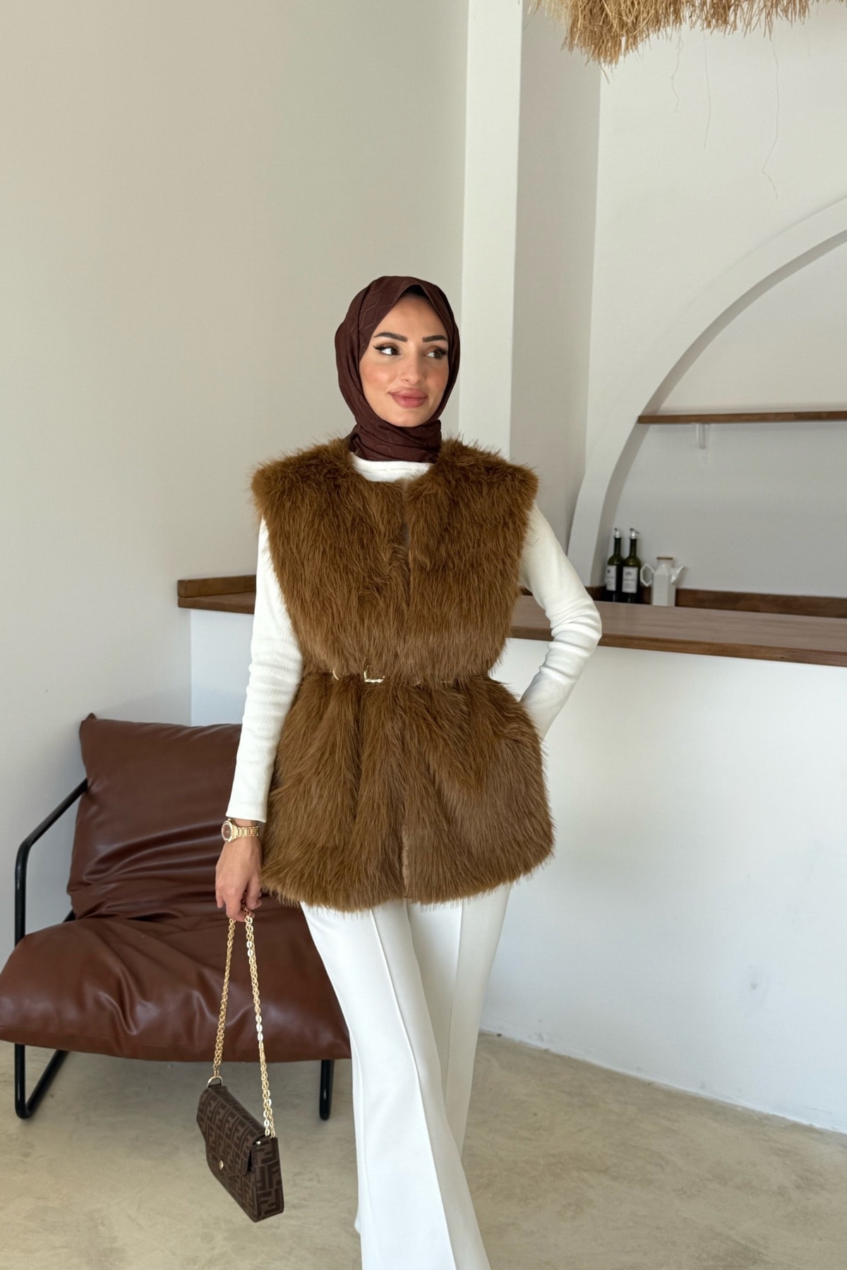 Sis Premium Kürk Yelek | Kahve
