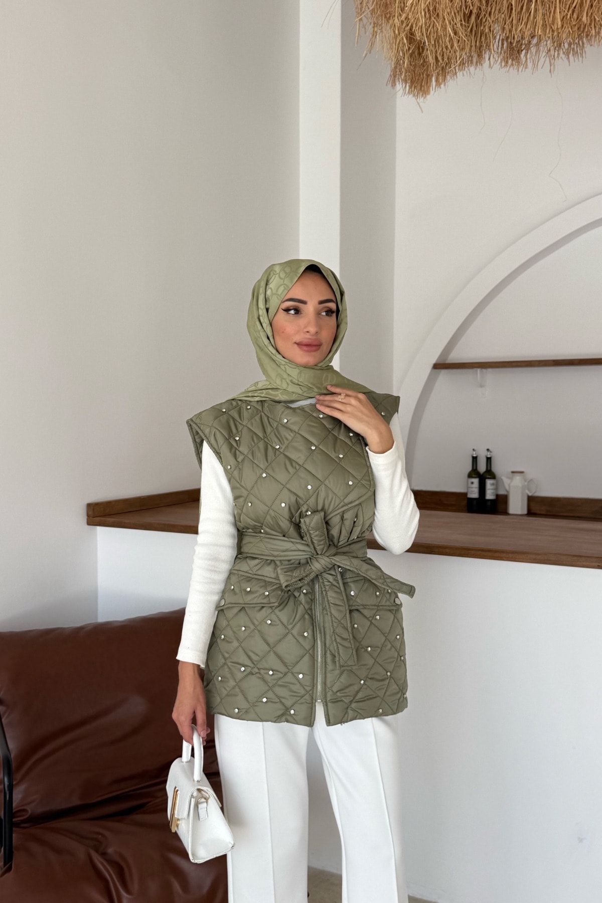 Asude Taşlı Yelek | Yeşil