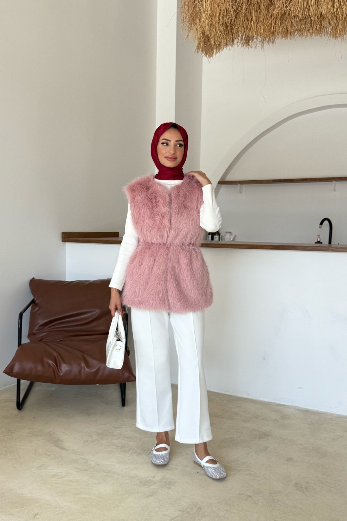 Sis Premim Kürk Yelek | Pembe